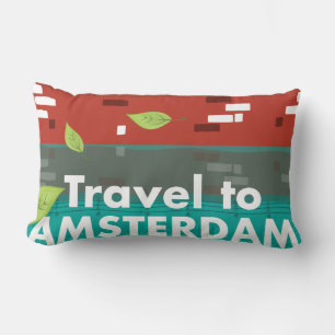 Coussin Rectangle Affiche vintage de voyage à Amsterdam