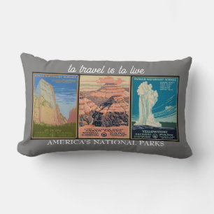 Coussin Rectangle affiches de voyage vintage Parcs nationaux citatio