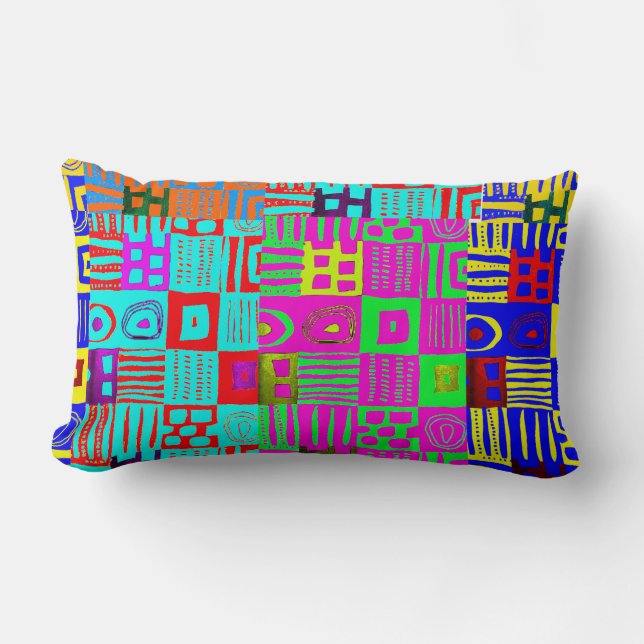 Coussin Rectangle Afrocentric Geometric Motif Lumbar Pillow (Recto)
