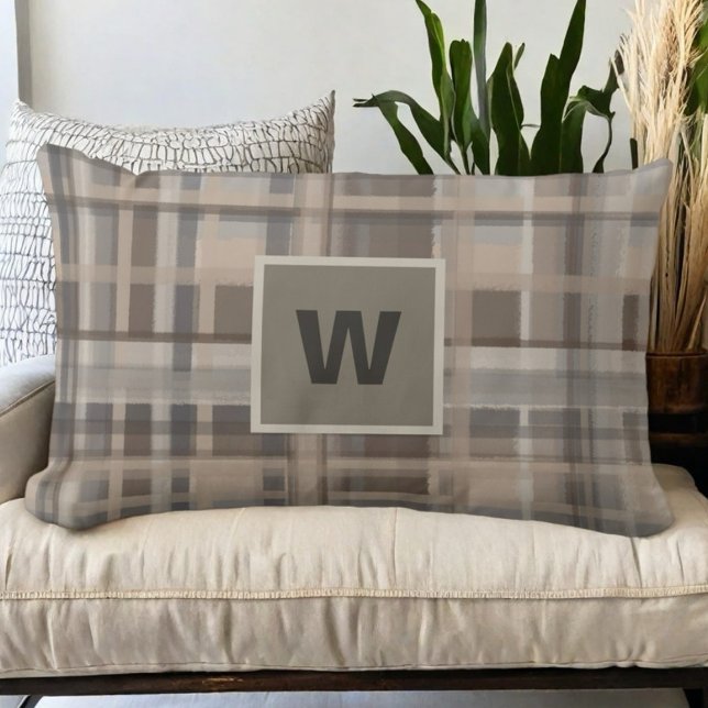 Coussin Rectangle Agritourisme en monogramme beige brun tan gris (Créateur téléchargé)