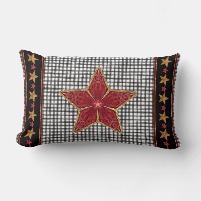 Coussin Rectangle Agritourisme Noël Star Art Ticking Stripe Plaid (Recto)