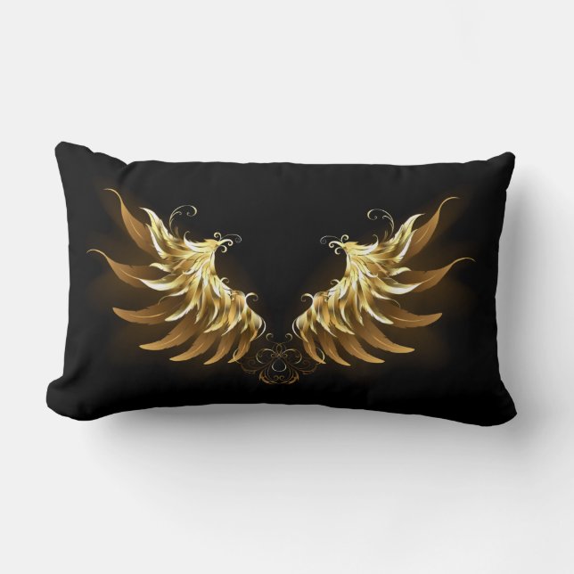 Coussin Rectangle Ailes d'Ange d'or sur arrière - plan noir (Recto)