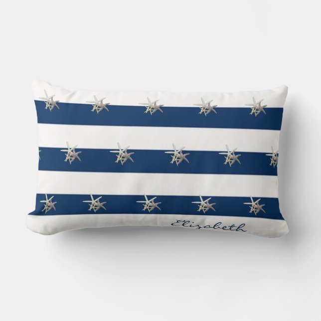 Coussin Rectangle Aimable Starfish, Bleu Marine Bleu Bandes Personna (Recto)