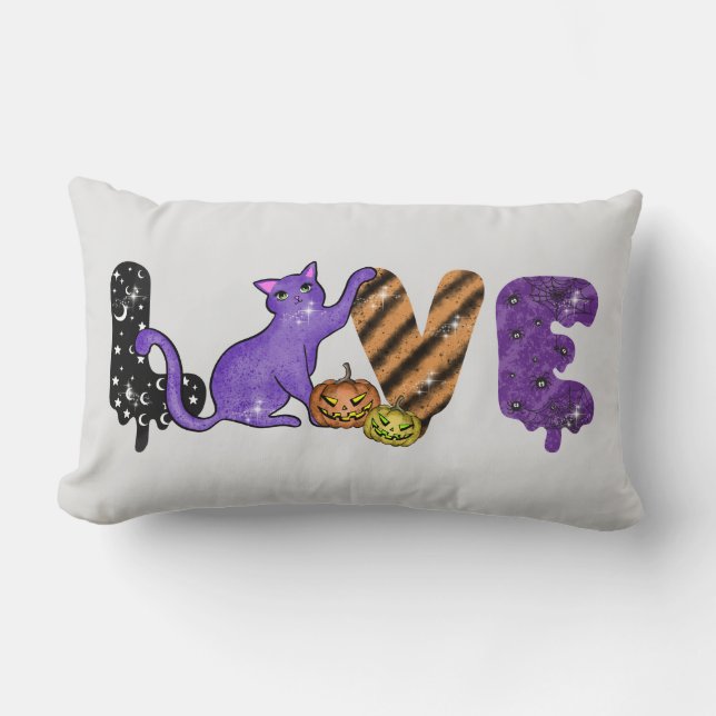 Coussin Rectangle Aimer avec un chat mignon pour Halloween (Recto)