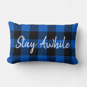 Coussin Rectangle Ajouter un texte sur le noir et le bleu plaid