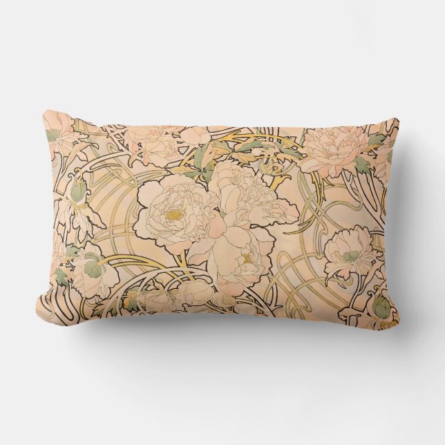 Coussin Rectangle Alfonse Mucha Art Nouveau Peonies (Recto)