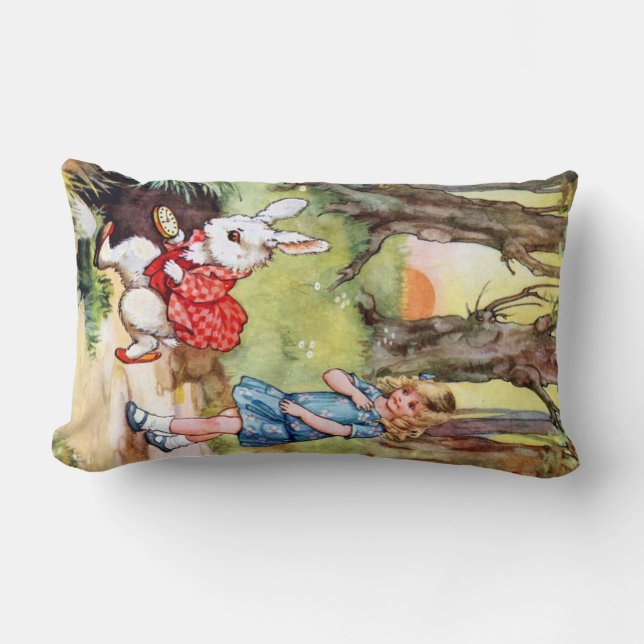 Coussin Rectangle Alice suit le lapin blanc au pays des merveilles (Recto)