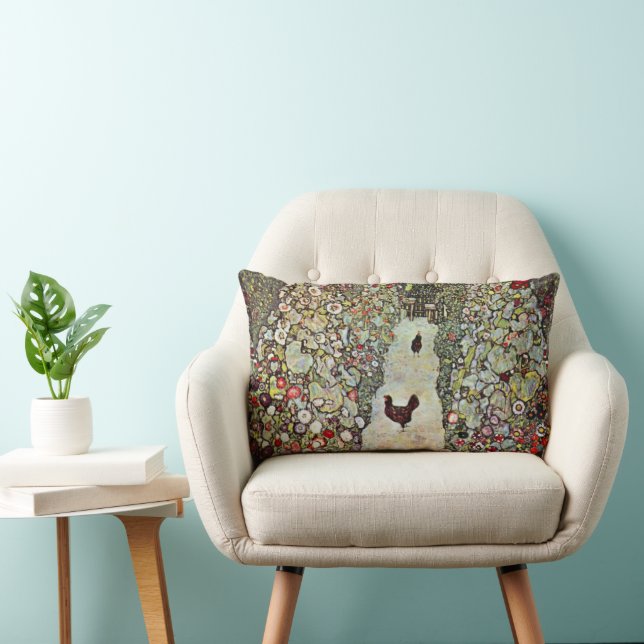 Coussin Rectangle Allée de jardin avec des poules, Gustav Klimt, Art (Chaise)