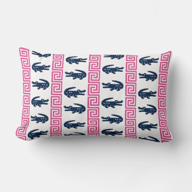 Coussin Rectangle Alligator Pré Préclé Grec à Rayures – Rose & Nuit (Recto)