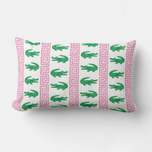Coussin Rectangle Alligator Prépa à rayures clé grecque – Rose et Ve