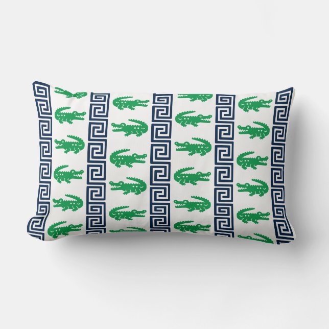Coussin Rectangle Alligator Prépa Rayure Clé Grecque – Vert & Marine (Recto)