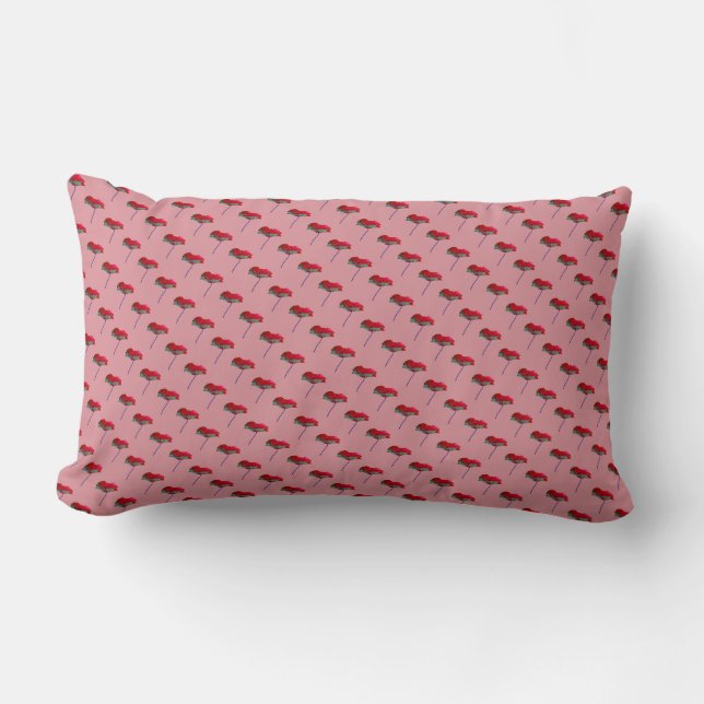 Coussin Rectangle Allover petite fleur de pavot imprimé rose rouge (Recto)