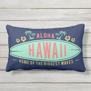 Coussin Rectangle Aloha carreaux hawaïens de surfer
