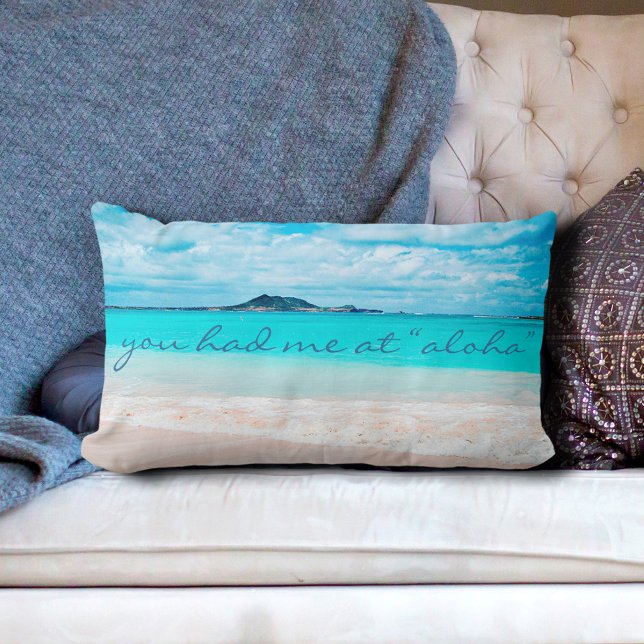 Coussin Rectangle Aloha Citation Turquoise Ocean Sandy Beach Photo (Créateur téléchargé)