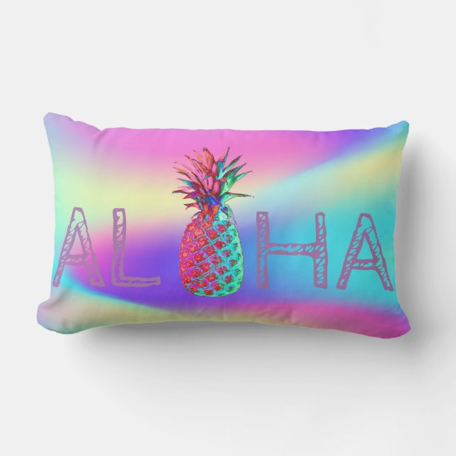 Coussin Rectangle Aloha Hawaiian Pineappa Ombre Holographique (Recto)