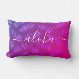 Coussin Rectangle Aloha Script Hot rose Ananas Motif Hawaii