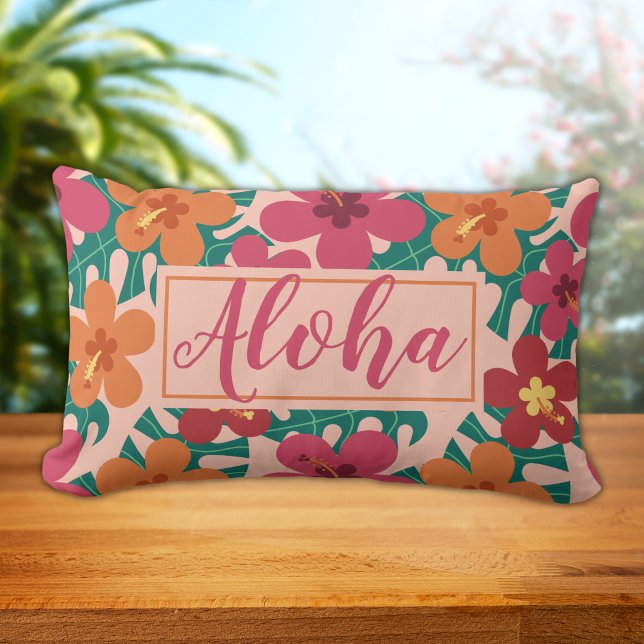 Coussin Rectangle Aloha tropical Hibiscus Botanique Hawaïen (Créateur téléchargé)
