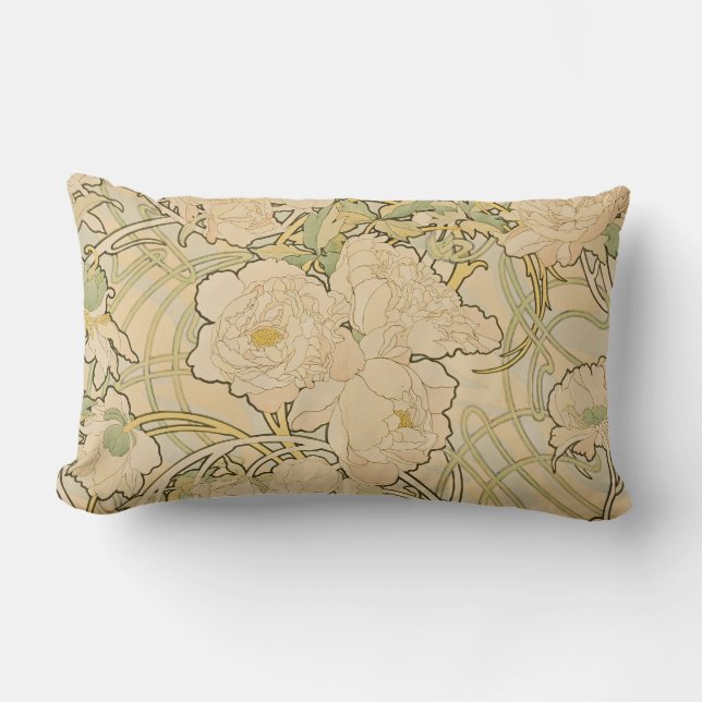 Coussin Rectangle Alphonse Mucha Peonies Peony Roses Fawn 1897 (Recto)