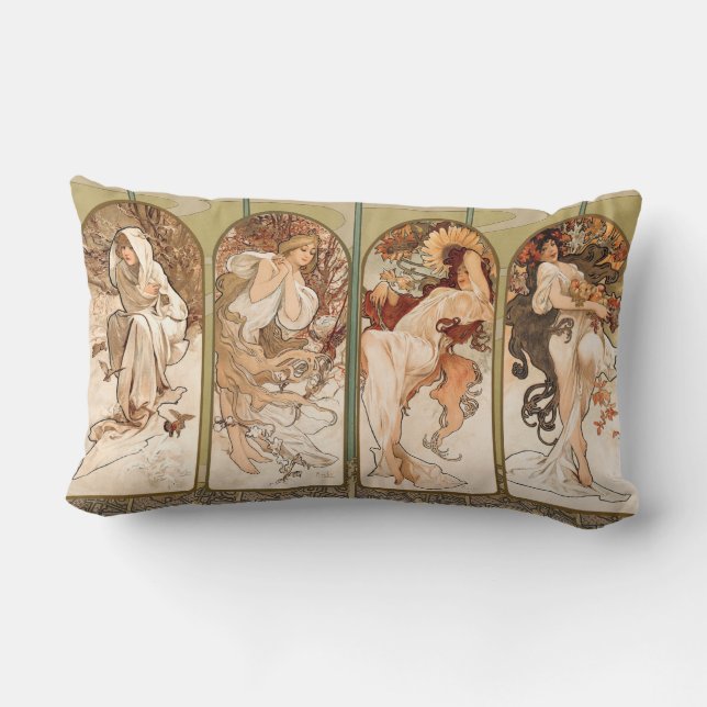 Coussin Rectangle Alphonse Mucha Quatre Saisons Panneau Art nouveau  (Verso)