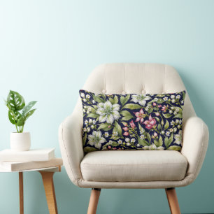 Coussin Rectangle Amaryllis blanc et roses sur la marine