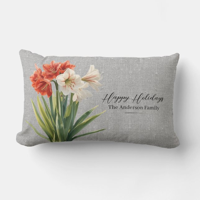Coussin Rectangle Amaryllis Floral Fêtes d'Hiver  (Recto)