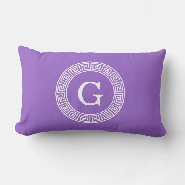 Coussin Rectangle Améthyste Wht Cadre Rnd Clé Grecque Monogramme Ini (Recto)