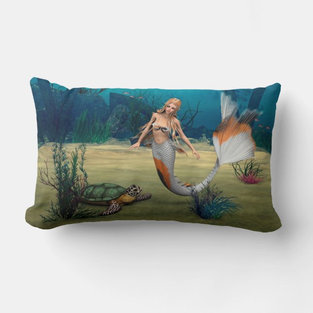 Coussin Rectangle Amis Sirène et Tortue (Recto)