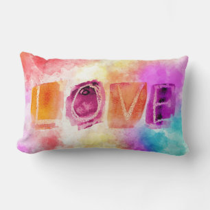 Coussin Rectangle Amour Abstrait Coloré Moderne à l'Aquarelle