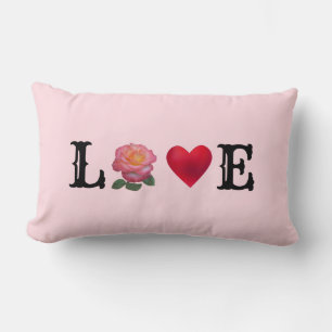 Coussin Rectangle Amour Coeur et Fleur Rose