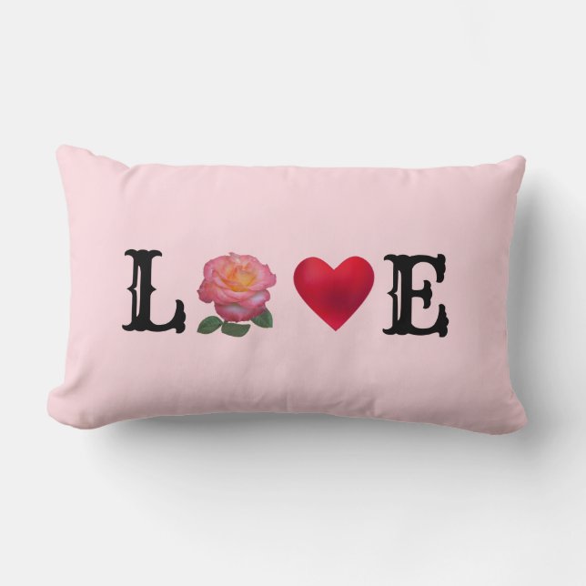 Coussin Rectangle Amour Coeur et Fleur Rose (Recto)