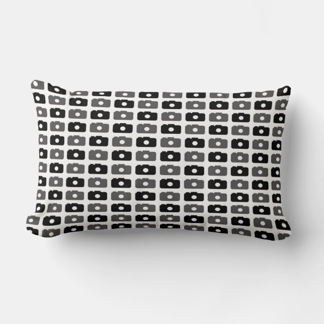 Coussin Rectangle Amour d'appareil-photo (noir et gris) (Recto)