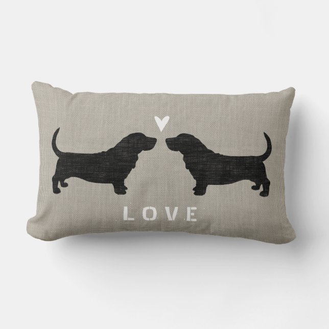 Coussin Rectangle Amour de silhouettes de Basset Hound (Recto)