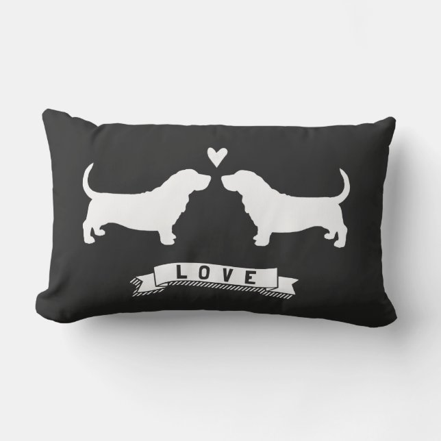 Coussin Rectangle Amour des Bassets - Silhouettes de chiens avec cœu (Recto)
