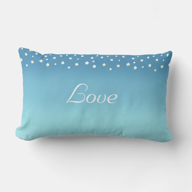 Coussin Rectangle Amour et fleurs sur un dégradé de bleu océanique (Recto)