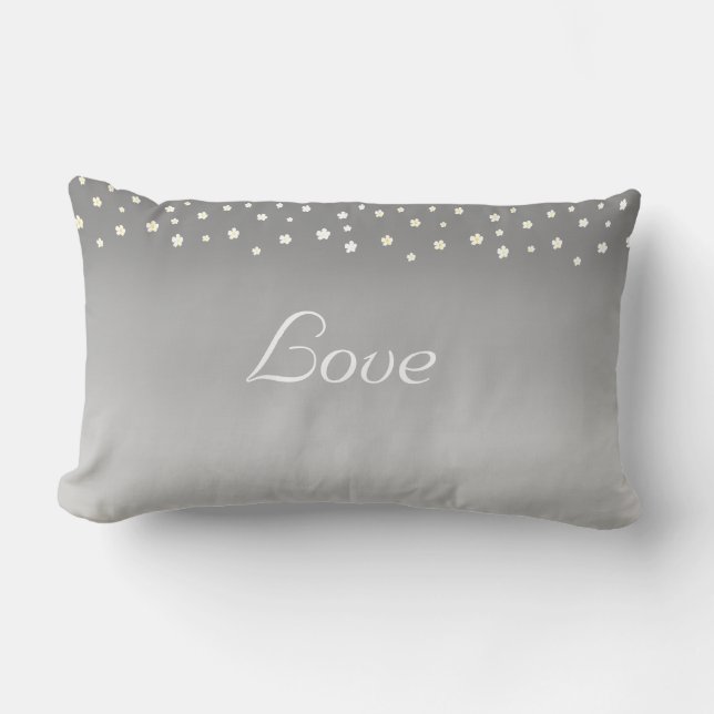 Coussin Rectangle Amour et fleurs sur un dégradé gris argent (Recto)