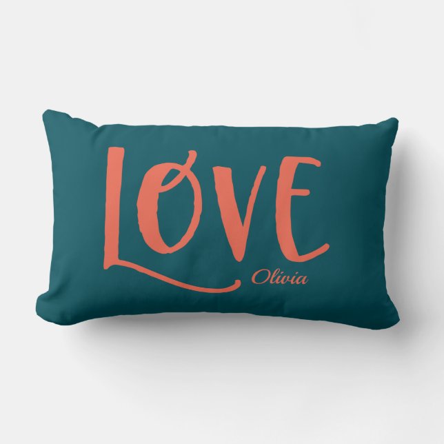 Coussin Rectangle Amour| Gras et couleurs Profondes Turquoise et ora (Recto)