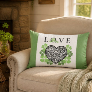 Coussin Rectangle Amour Irlandais Trèfle et Cœur de Nœud Celtique