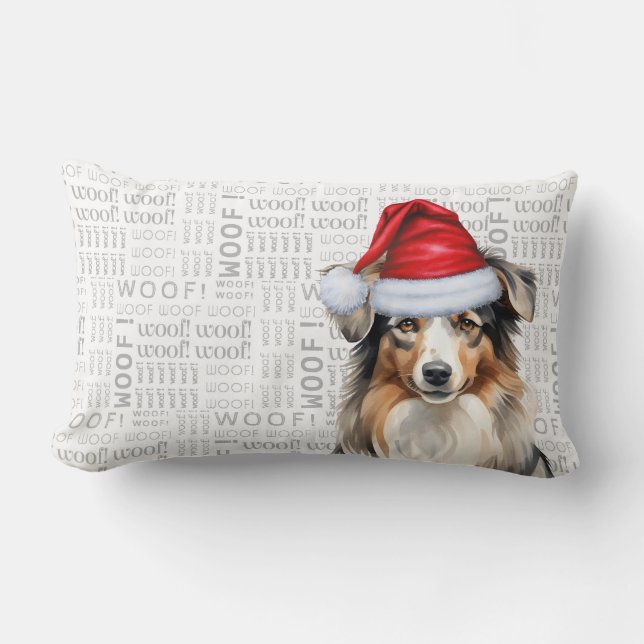 Coussin Rectangle Amoureux des chiens Christmas Australian Shepherd  (Recto)