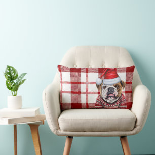 Coussin Rectangle Amoureux des chiens Christmas Bulldog Red Holiday