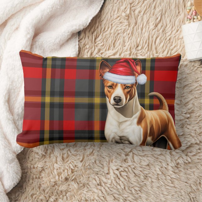 Coussin Rectangle Amoureux des chiens Noël Basenji Rouge Plaid (Couverture)