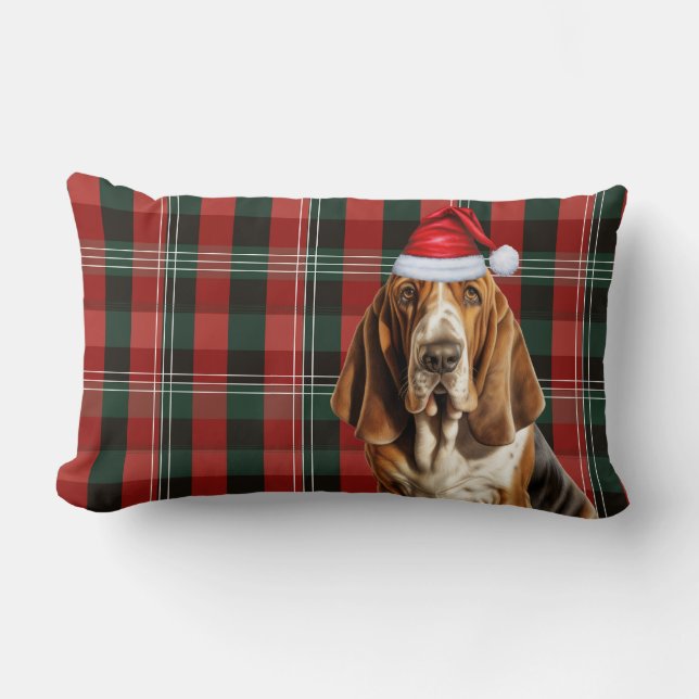 Coussin Rectangle Amoureux des chiens Noël Basset Hound Holiday Plai (Recto)