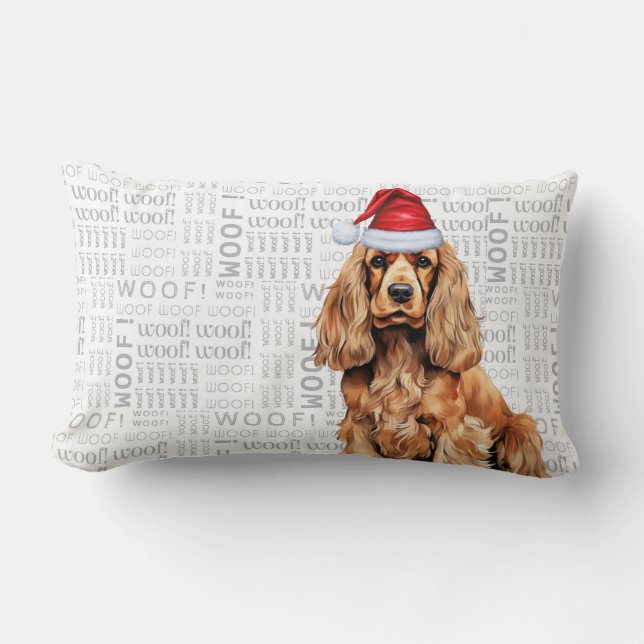 Coussin Rectangle Amoureux des chiens Noël Cocker Spaniel Woof Holid (Recto)
