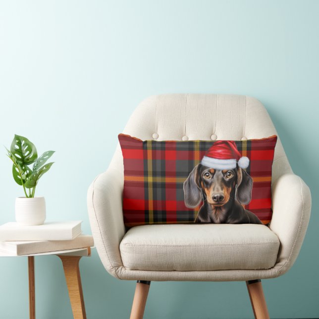 Coussin Rectangle Amoureux des chiens Noël Dachshund Rouge Plaid de  (Chaise)