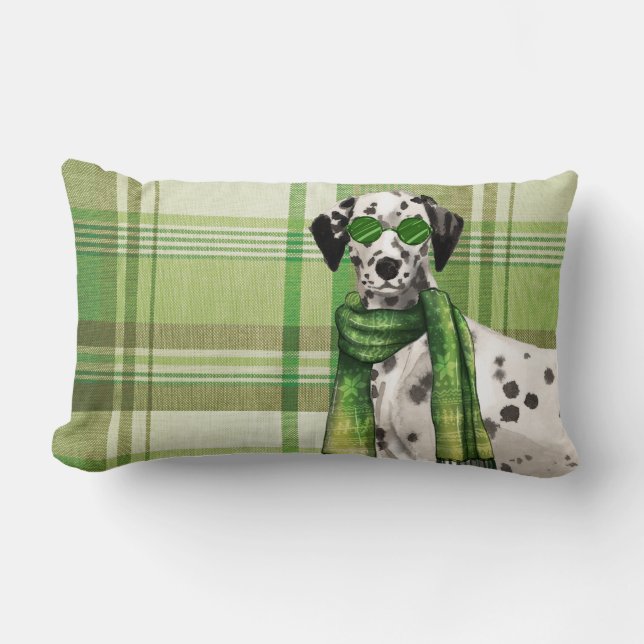 Coussin Rectangle Amoureux des chiens Noël Dalmatien et Vert Plaid (Recto)