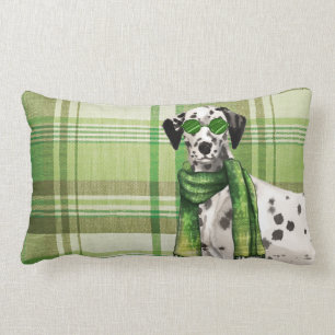 Coussin Rectangle Amoureux des chiens Noël Dalmatien et Vert Plaid