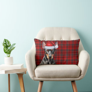 Coussin Rectangle Amoureux des chiens Noël Doberman Rouge Plaid de F