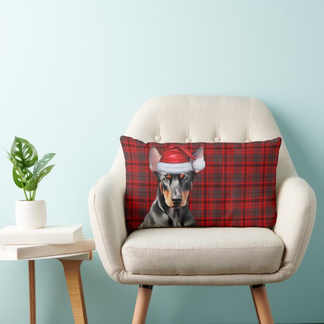 Coussin Rectangle Amoureux des chiens Noël Doberman Rouge Plaid de F (Chaise)