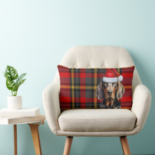 Coussin Rectangle Amoureux des chiens Noël Rouge Noir Coonhound Plai
