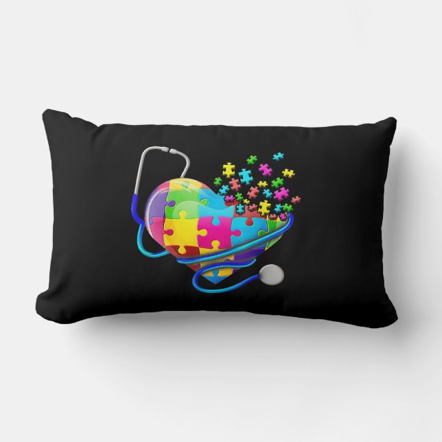 Coussin Rectangle Amusante infirmière Autisme Puzzle Stethoscope Coe (Recto)