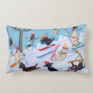 Coussin Rectangle Amusement Labradors de ski d'hiver